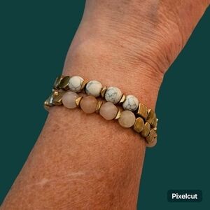 3/$30 Rose Quartz Howlite Metal Beaded Stretch Bracelets